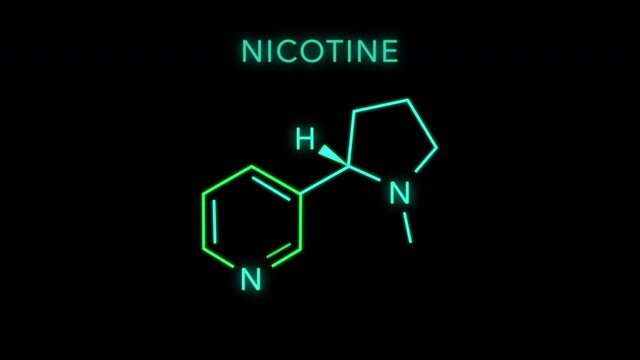 Nicotine Molecular Structure Symbol Neon Animation on black background