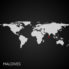 Dotted world map with marked maldives