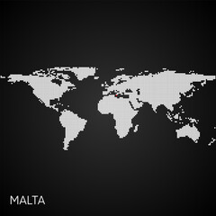 Fototapeta na wymiar Dotted world map with marked malta