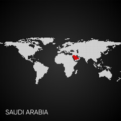 Fototapeta na wymiar Dotted world map with marked saudi arabia