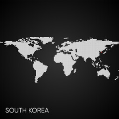 Dotted world map with marked south korea