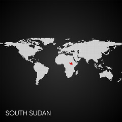 Dotted world map with marked south sudan