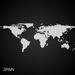 Dotted world map with marked spain