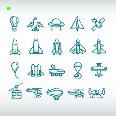 aircraft icon set in two tone blue color style

