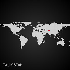 Fototapeta na wymiar Dotted world map with marked tajikistan