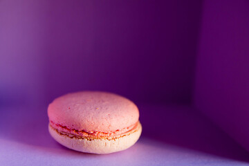 Small french dessert - macaroon cake in purple box 
