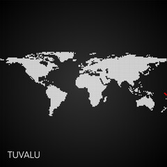 Fototapeta na wymiar Dotted world map with marked tuvalu
