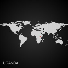 Dotted world map with marked uganda
