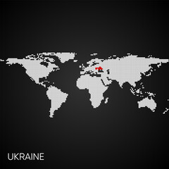 Fototapeta na wymiar Dotted world map with marked ukraine