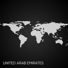 Dotted world map with marked United Arab Emirates