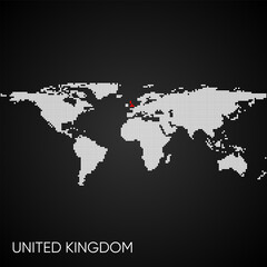 Dotted world map with marked united kingdom
