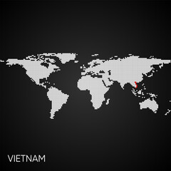 Dotted world map with marked vietnam