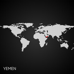 Dotted world map with marked yemen