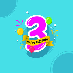 Happy birthday, 3 years anniversary design concept. Design for digital banner or print.