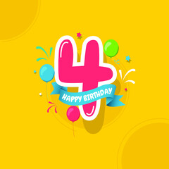 Happy birthday, 4 years anniversary design concept. Design for digital banner or print.