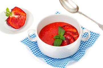 Cold fruit strawberry cream soup. isolated Photo