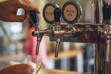 Industrial beer dispenser. Bar. restaurant. Beer brewery.