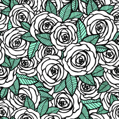 simple rose flowers silhouettes with petals in wight and green color