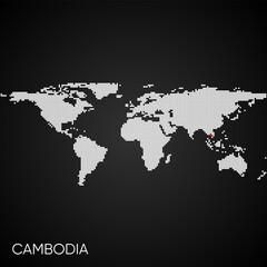 Fototapeta na wymiar Dotted world map with marked cambodia