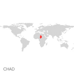 Dotted world map with marked chad
