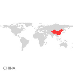 Dotted world map with marked china