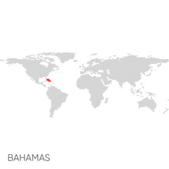 Fototapeta na wymiar Dotted world map with marked bahamas