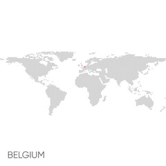 Fototapeta na wymiar Dotted world map with marked belgium