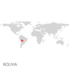 Dotted world map with marked bolivia