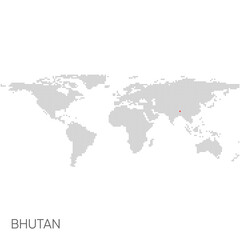 Dotted world map with marked bhutan