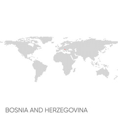 Dotted world map with marked Bosnia and Herzegovina