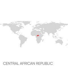 Dotted world map with marked Central African Republic