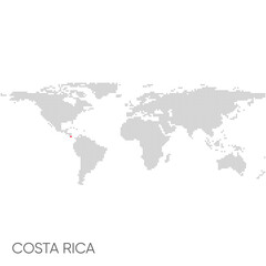 Dotted world map with marked costa rica