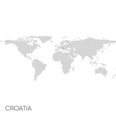 Fototapeta na wymiar Dotted world map with marked croatia