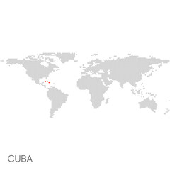 Dotted world map with marked cuba