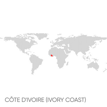 Dotted world map with marked Côte d'Ivoire (Ivory Coast)