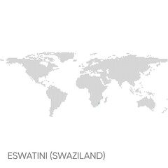 Dotted world map with marked Eswatini (Swaziland)