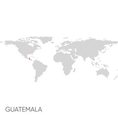 Fototapeta na wymiar Dotted world map with marked guatemala