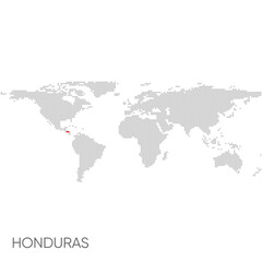 Dotted world map with marked honduras