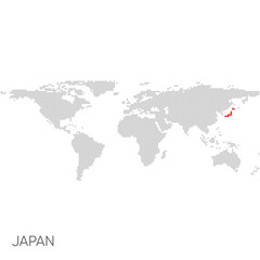 Dotted world map with marked japan