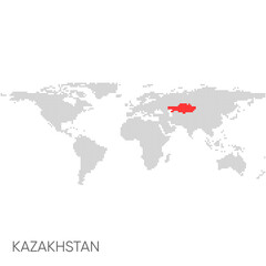Fototapeta na wymiar Dotted world map with marked kazakhstan