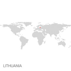 Fototapeta na wymiar Dotted world map with marked lithuania