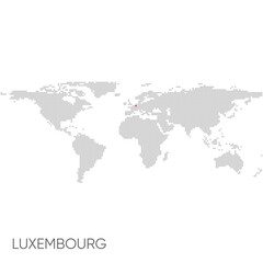 Dotted world map with marked luxembourg