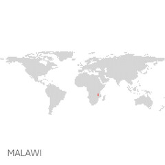 Fototapeta na wymiar Dotted world map with marked malawi