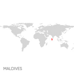 Dotted world map with marked maldives