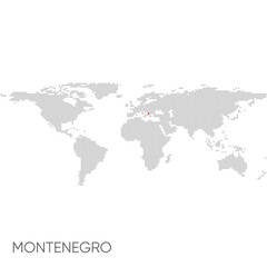 Dotted world map with marked montenegro