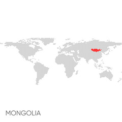 Dotted world map with marked mongolia