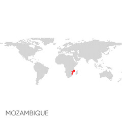 Dotted world map with marked mozambique