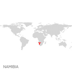 Dotted world map with marked namibia