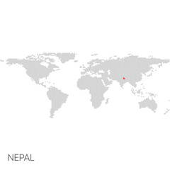 Fototapeta na wymiar Dotted world map with marked nepal