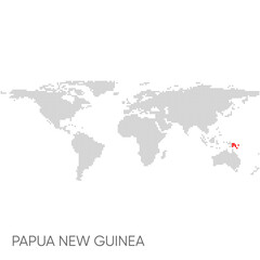Dotted world map with marked Papua New Guinea